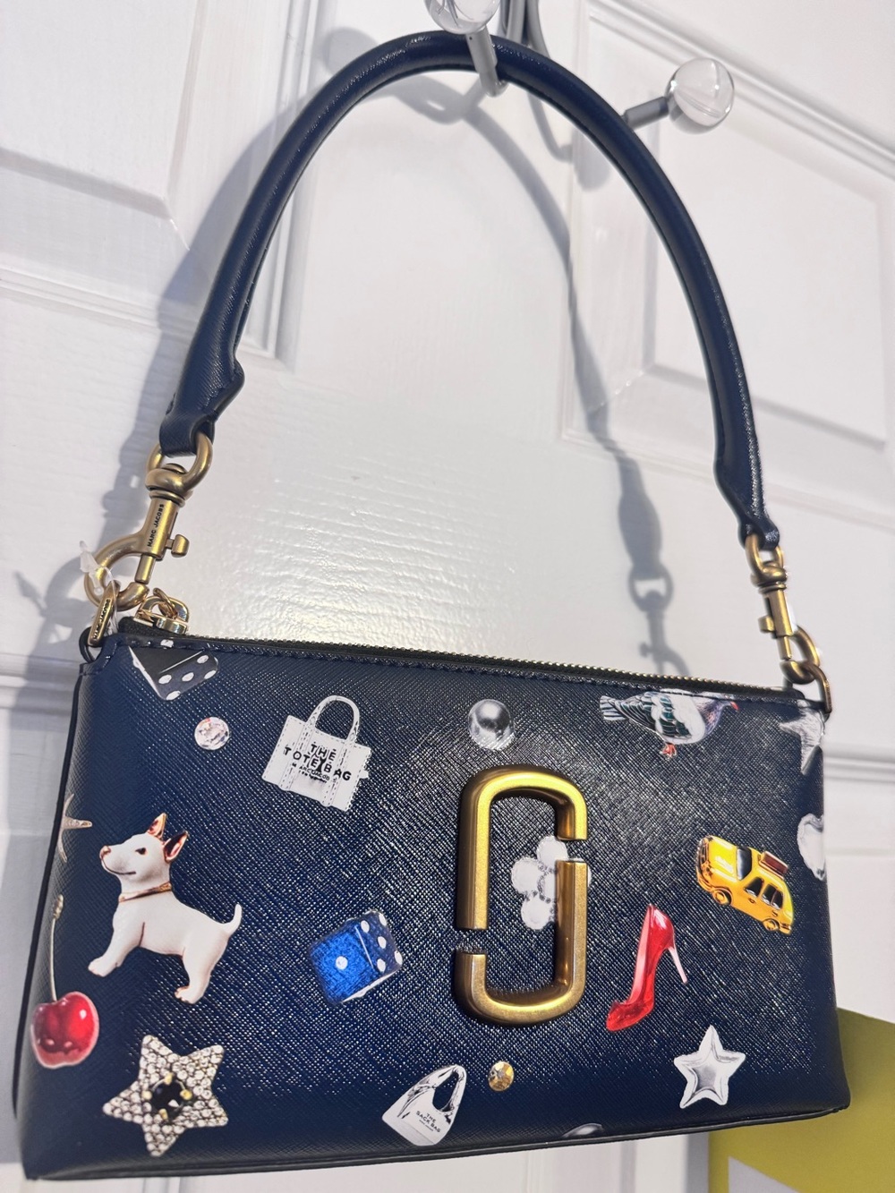 Marc Jacobs Navy Leather Mini Shoulder Bag with Multicolor Charm Accents - Picture 13 of 16